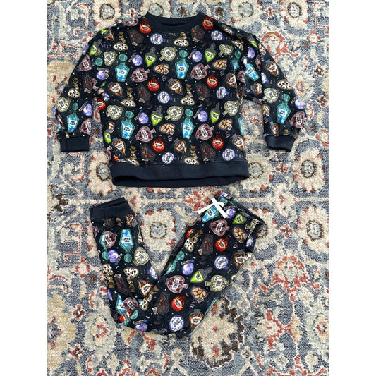 Little Bird Bamboo Pajama Set Kids 9/10 Black Potion Bottle Print EUC0