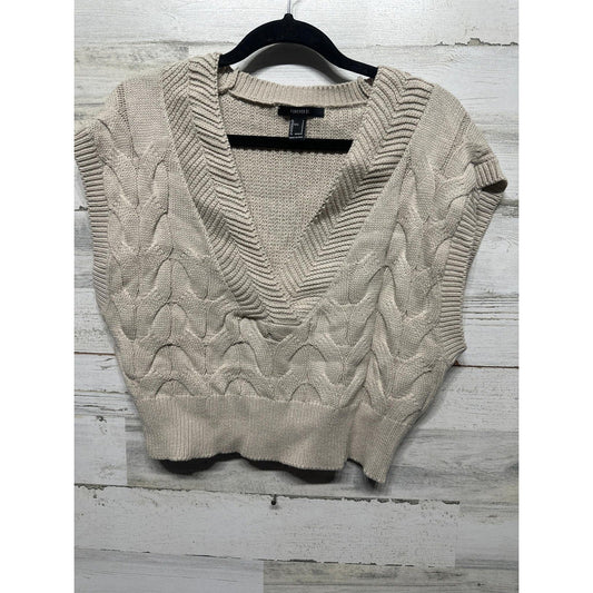Forever 21 Sweater Vest Women Small Beige Cable Knit Cropped Preppy EUC0
