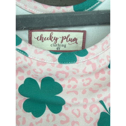 Cheeky Plum Dress Girls 6 Pink Leopard Shamrock Lace Trim Boutique3