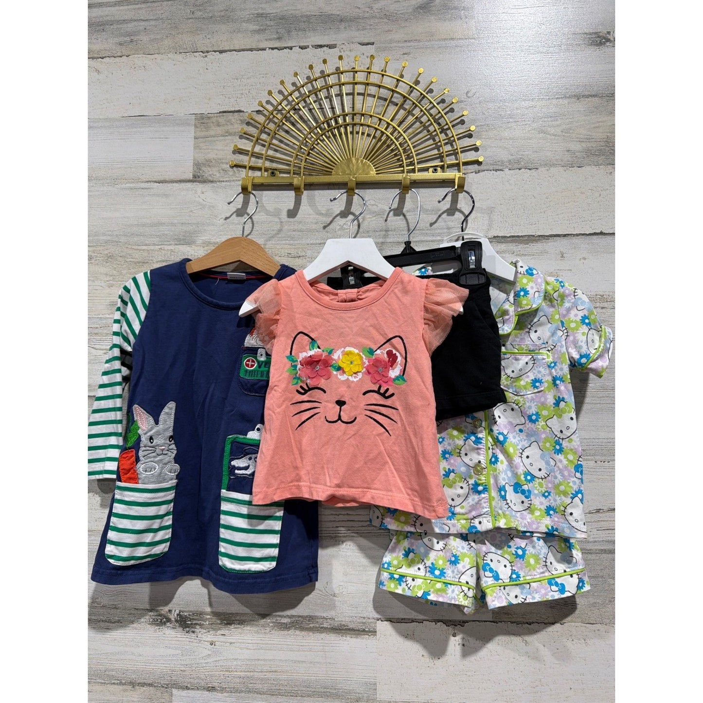 Hello Kitty Cat & Jack Girls 2T Pink Navy Bundle Pajamas Dress Shorts EUC0