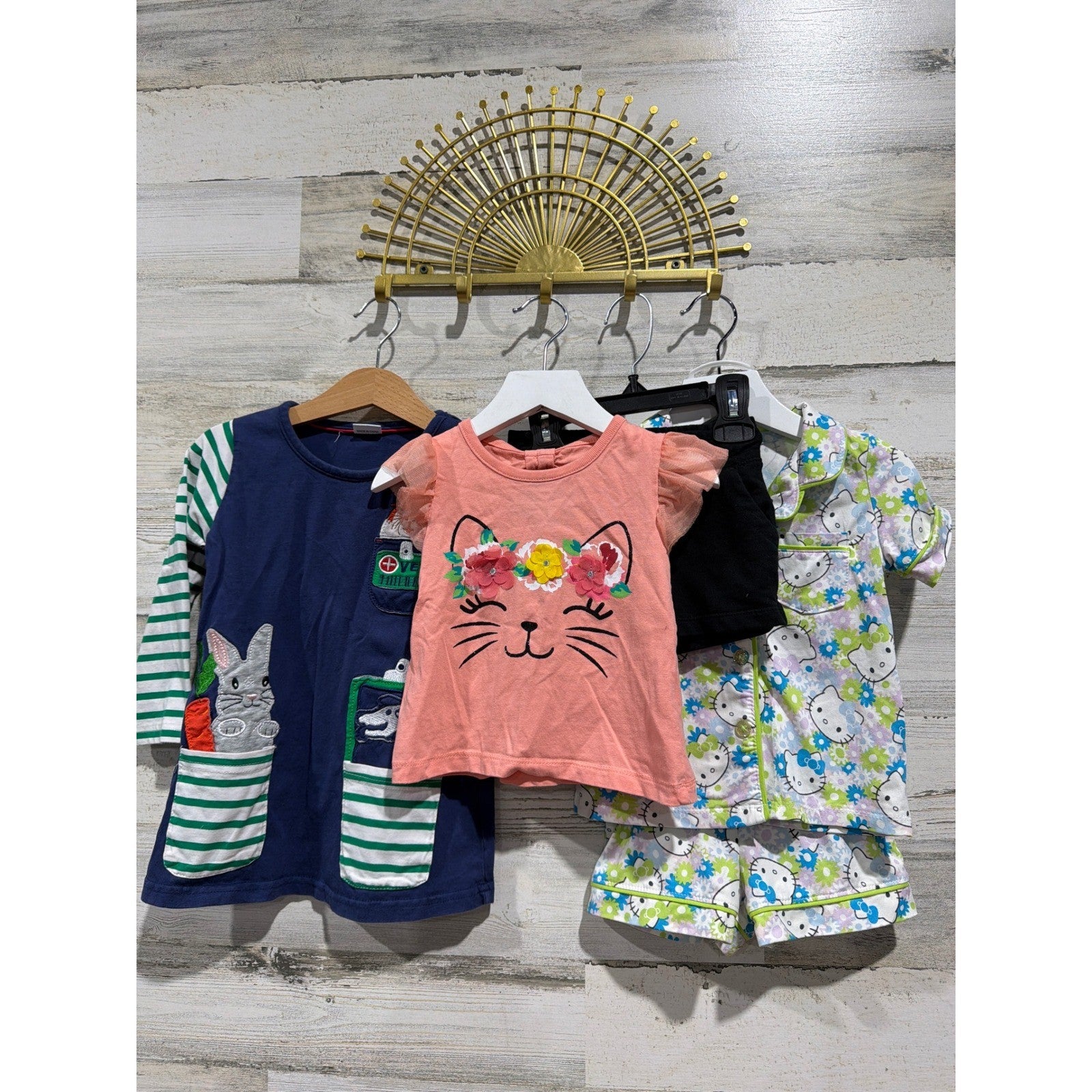 Hello Kitty Cat & Jack Girls 2T Pink Navy Bundle Pajamas Dress Shorts EUC0