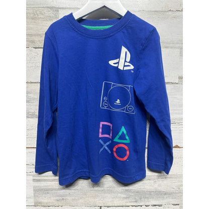 PlayStation Graphic Long Sleeve T-Shirt Boys XS Blue Retro Console EUC0