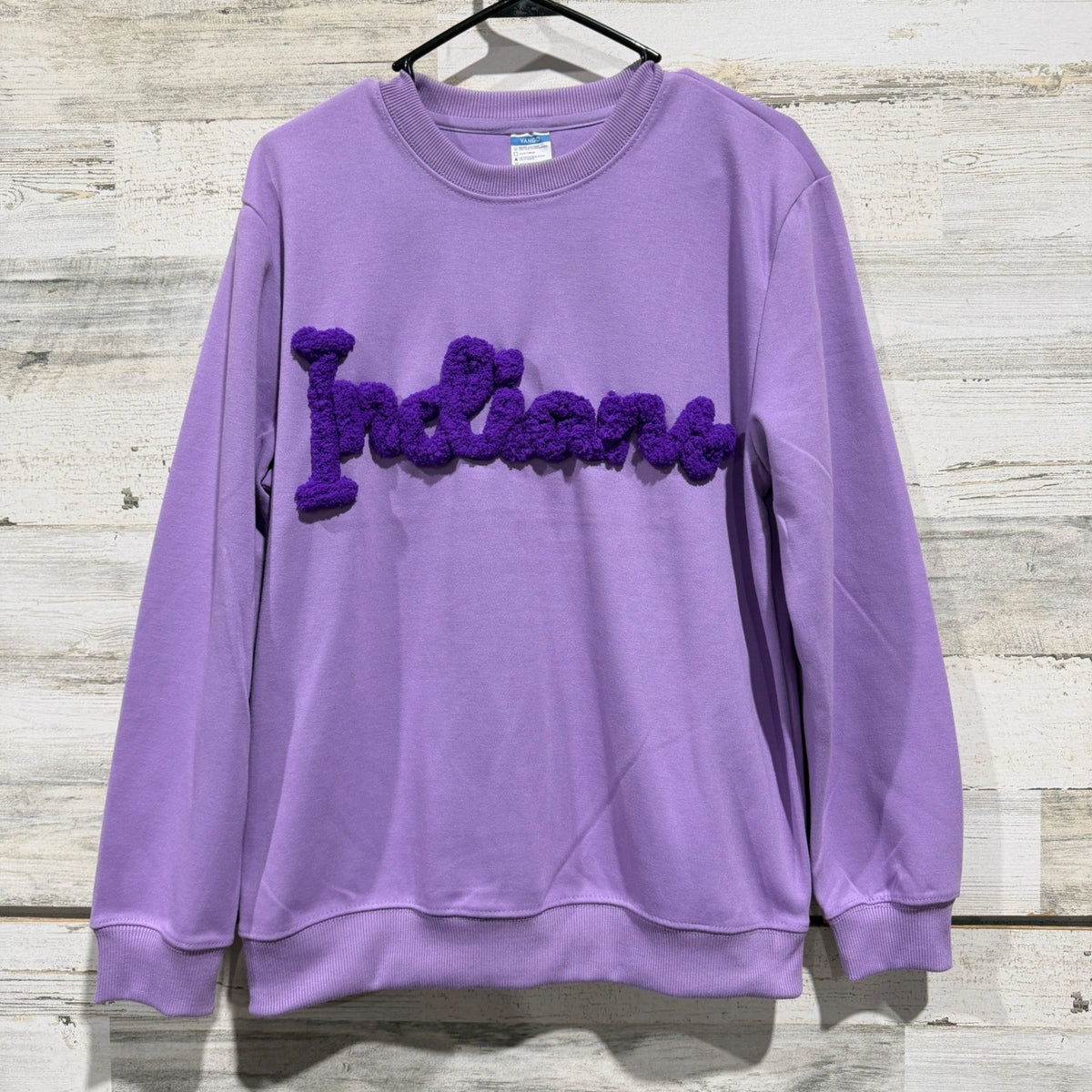 Indians Sweatshirt Women M Purple Chenille Patch Varsity Game Day PNG EUC0