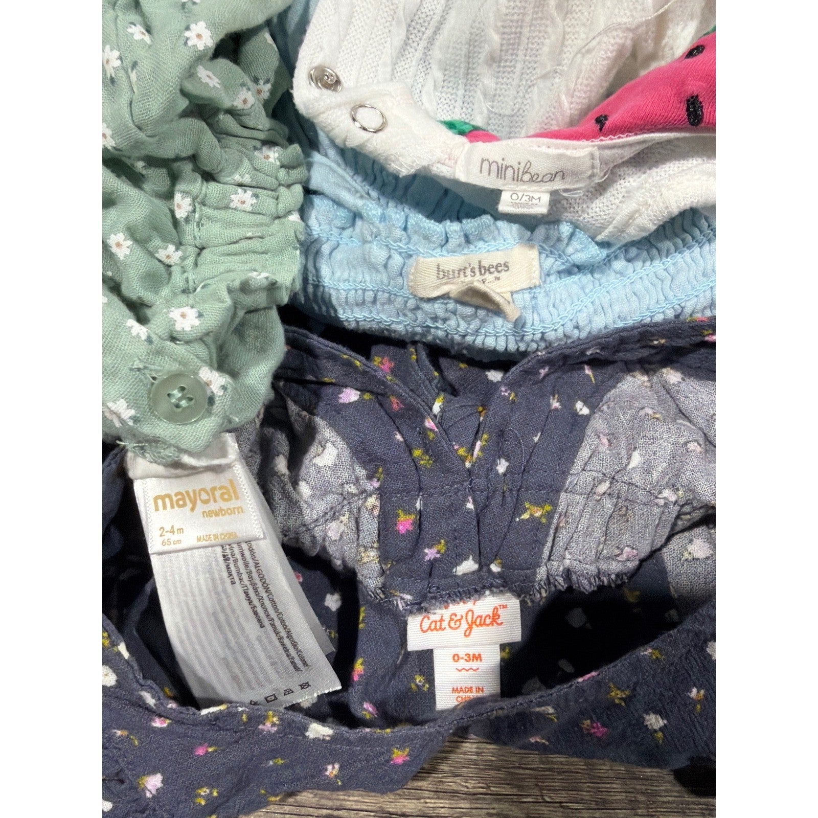 Mini Bean Burts Bees Mayoral Cat & Jack Bubble Romper Bundle Girls 0-3m5