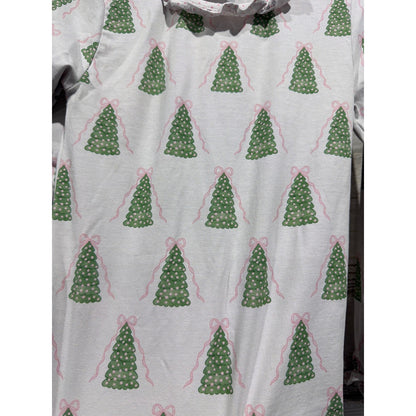 Cecil and Lou Pajama Set Girls 6 White Christmas Tree Ruffle Holiday GUC*2
