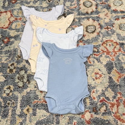 Carter's Bodysuit Set Girls Preemie Blue Yellow Floral Elephant Flutter EUC0