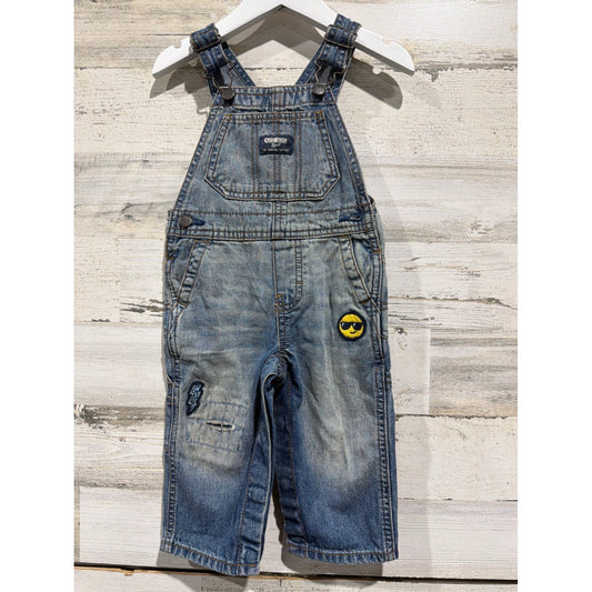 OshKosh B'gosh Overalls Boys 9-12M Blue Denim Patches Distressed0