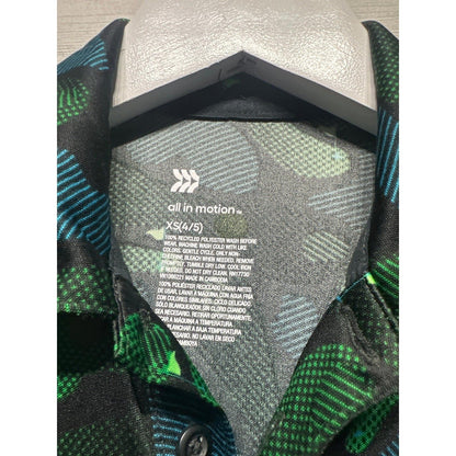 All in Motion Polo Shirt Boys XS 4/5 Green Blue Golf Course Print EUC1