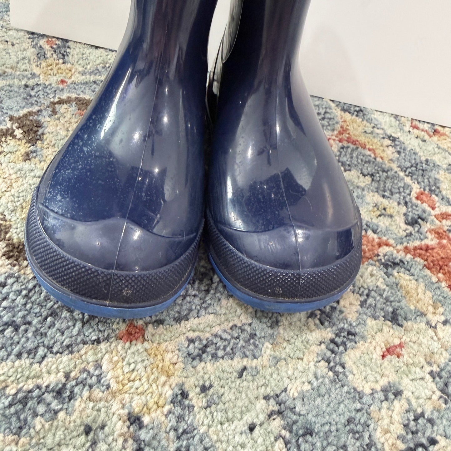 Rain Boots Boys 11-12 Navy Blue Glossy Waterproof GUC7