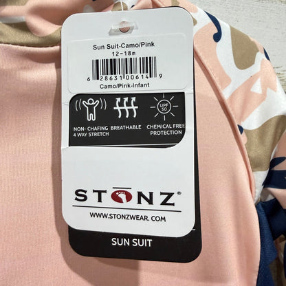 Stonz Sun Suit Baby 12-18m Pink Camo UPF 50 Rash Guard One Piece NWT2