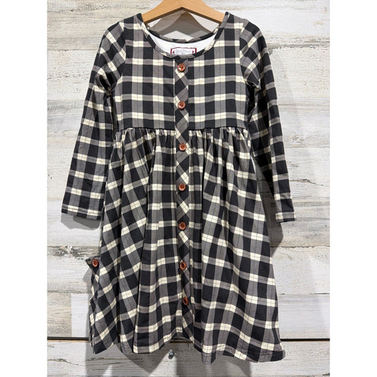 Sweet Honey Dress Girls Size 8 Black White Plaid Button Front Cottagecore EUC0