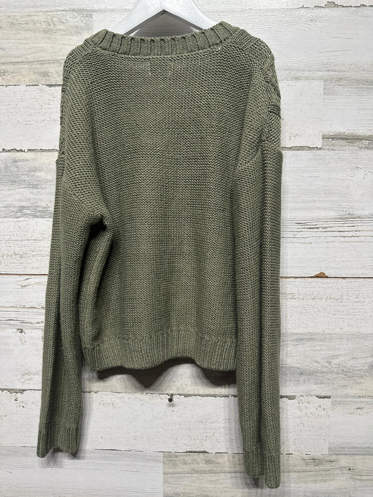 Franki Cable Knit Sweater Kids 12 Olive Green V-Neck Drop Shoulder EUC2