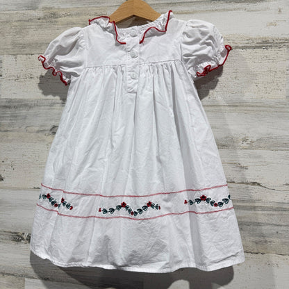 Southern Smocked Company Christmas Wreath Dress Girls 3T White Cotton Flawed*4