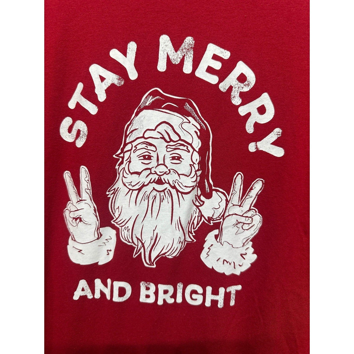 Holiday Time Long Sleeve T-Shirt Boys 14/16 Red Santa Peace Sign EUC1