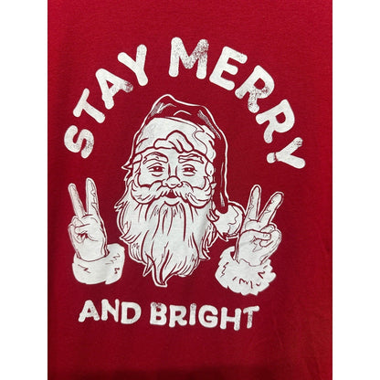 Holiday Time Long Sleeve T-Shirt Boys 14/16 Red Santa Peace Sign EUC1