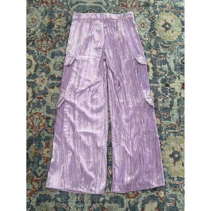 Tractr Cargo Pants Girls 7 Lavender Crushed Velvet Wide Leg EUC2