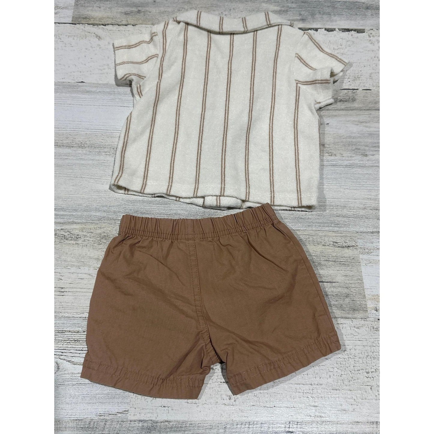 Grayson Mini Shirt Carter's Shorts Boys 6M Brown Cream Striped Set EUC1