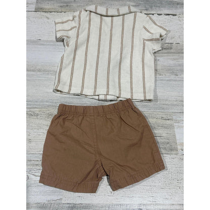 Grayson Mini Shirt Carter's Shorts Boys 6M Brown Cream Striped Set EUC1
