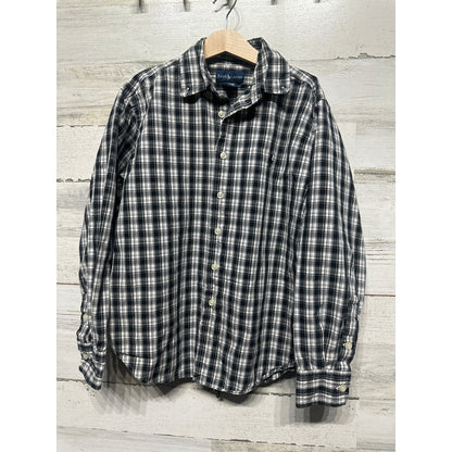 Ralph Lauren Button Down Kids Size 8/10 Black White Plaid Long Sleeve EUC0