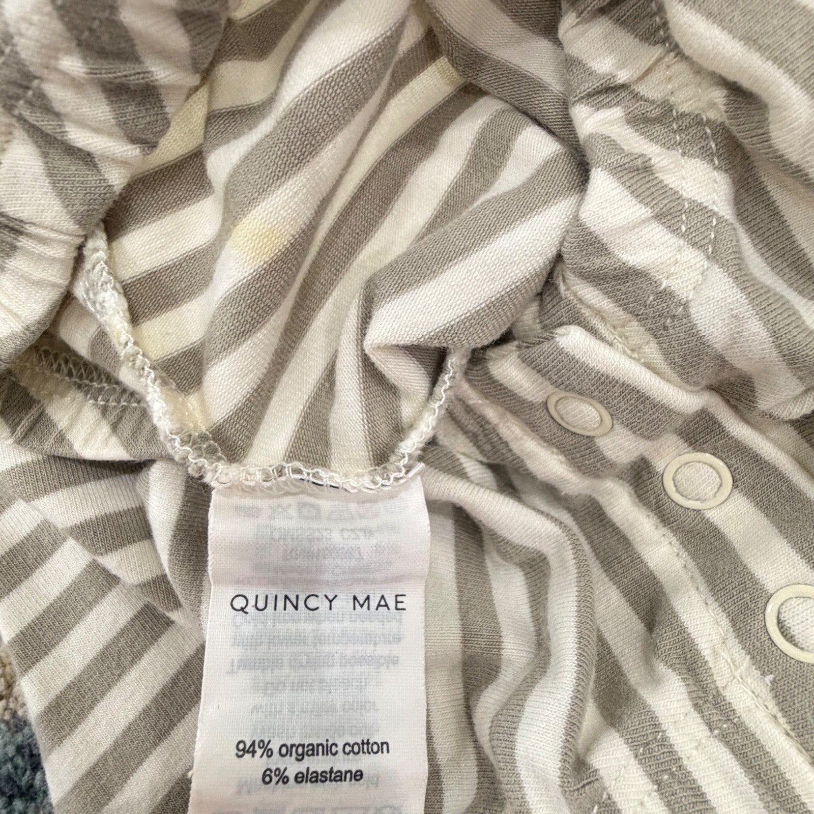 Quincy Mae Romper Baby 0-3M Gray White Striped Organic Cotton Minimalist *Flawed5