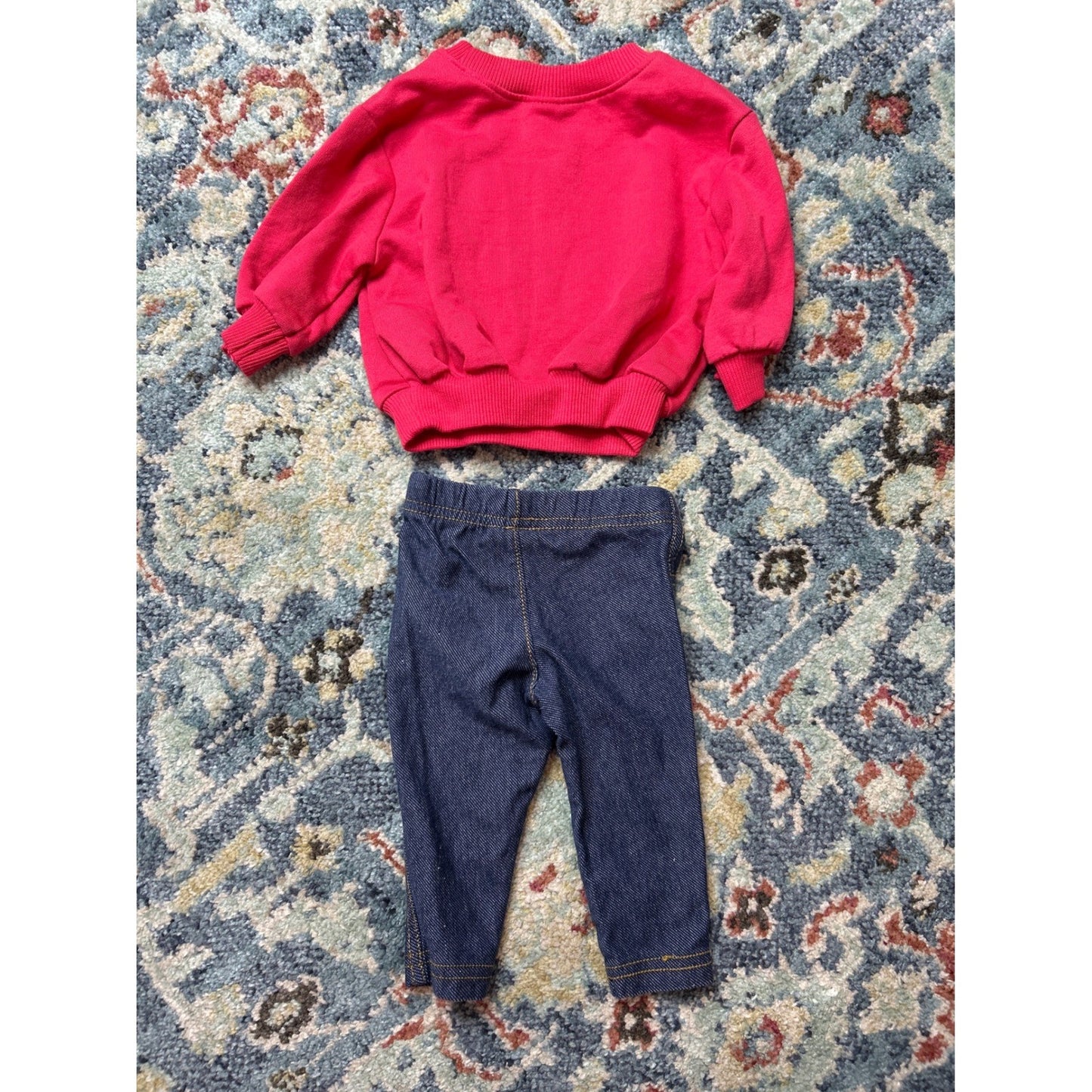 Old Navy 0-3M Sweatshirt 3M Leggings Girls Pink Denim Flower EUC2