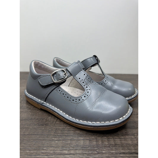 L'Amour T-Strap Mary Janes Girls 13 Gray Leather Brogue Classic Preppy GUC*0