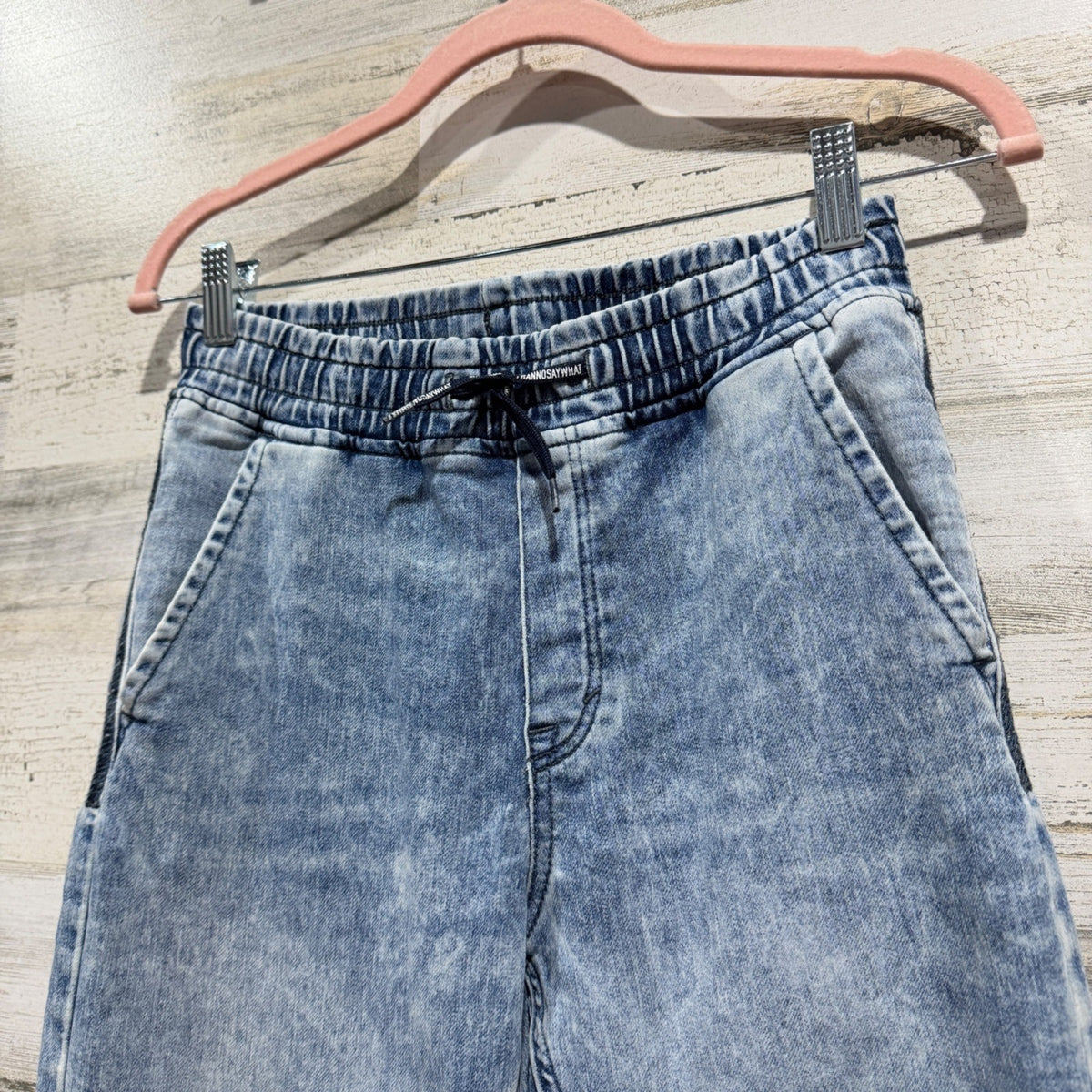 H&M Moto Jogger Denim Pants Kids 12-13Y Blue Acid Wash Cotton Blend Streetwear1