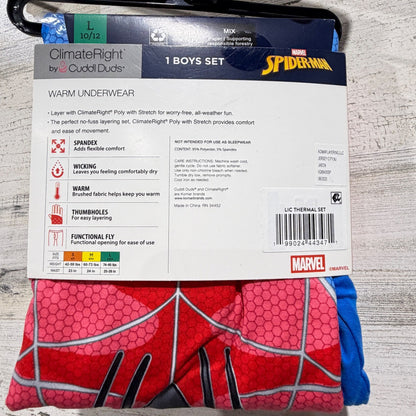 Climate Right Cuddl Duds Spider-Man Thermal Set Boys L 10/12 Blue Red Marvel NWT2