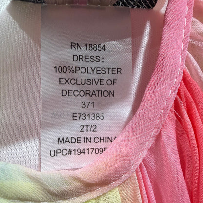 Rare Editions Pleated Rainbow Dress Girls 2T Multi Color Polyester Whimsical EUC2