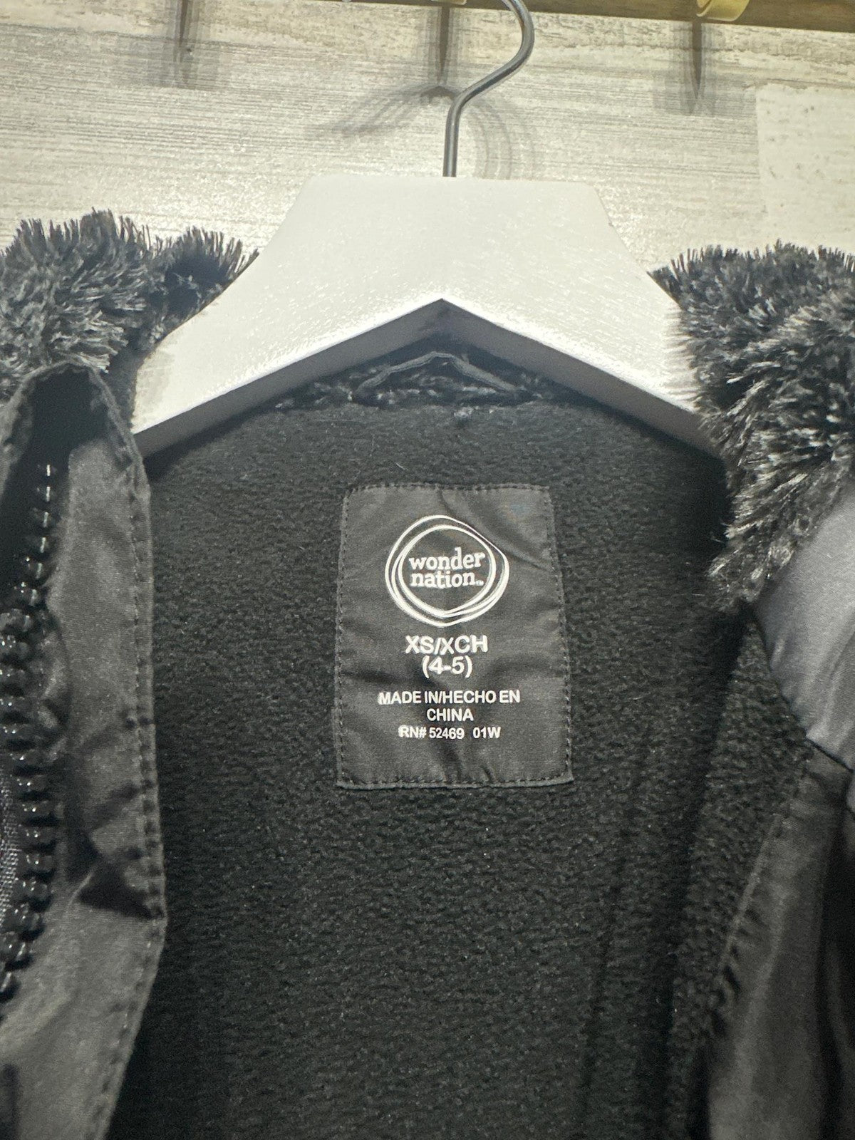 Black Fleece Lined Jacket Wonder Nation Kids XS 4-5 EUC1