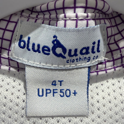 Blue Quail Guayabera Fishing Shirt Boys 4T Purple Plaid  Performance EUC2