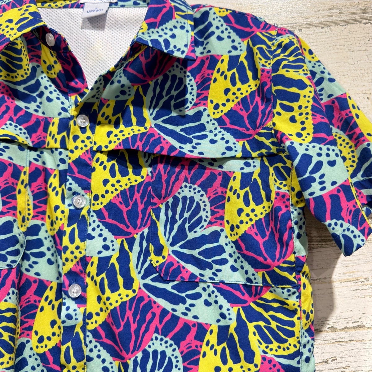 Blue Quail Butterfly Shirt Boys 7 Colorful UPF 50 Outdoor EUC2