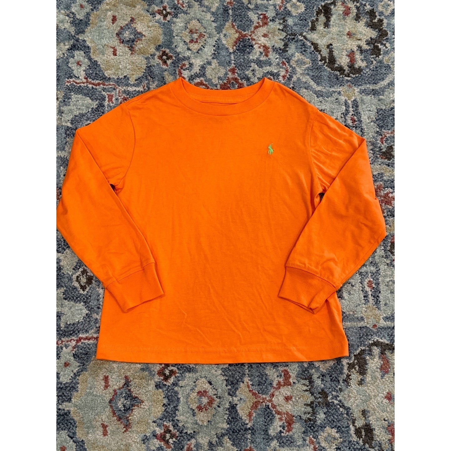 Polo Ralph Lauren Long Sleeve Tee Boys 5 Orange Green Pony Logo EUC0