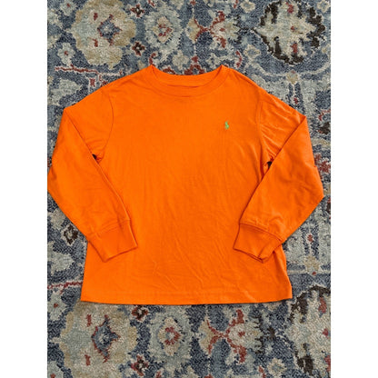 Polo Ralph Lauren Long Sleeve Tee Boys 5 Orange Green Pony Logo EUC0