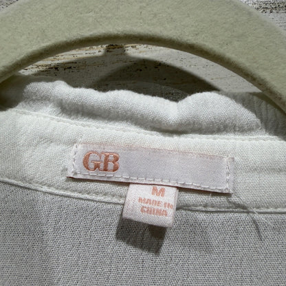 GB Button Down Tunic Women M White Textured Gauze Long Sleeve Coastal EUC2