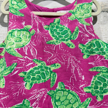 Tommy Bahama Shift Dress Girls 7 Pink Green Turtle Print Coastal EUC1