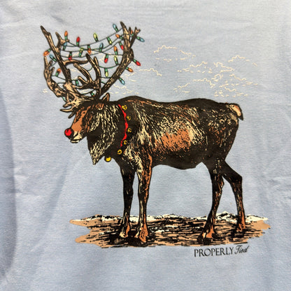 Properly Tied Pocket Tee Boys 6 Blue Reindeer Christmas Holiday Preppy *Flawed6