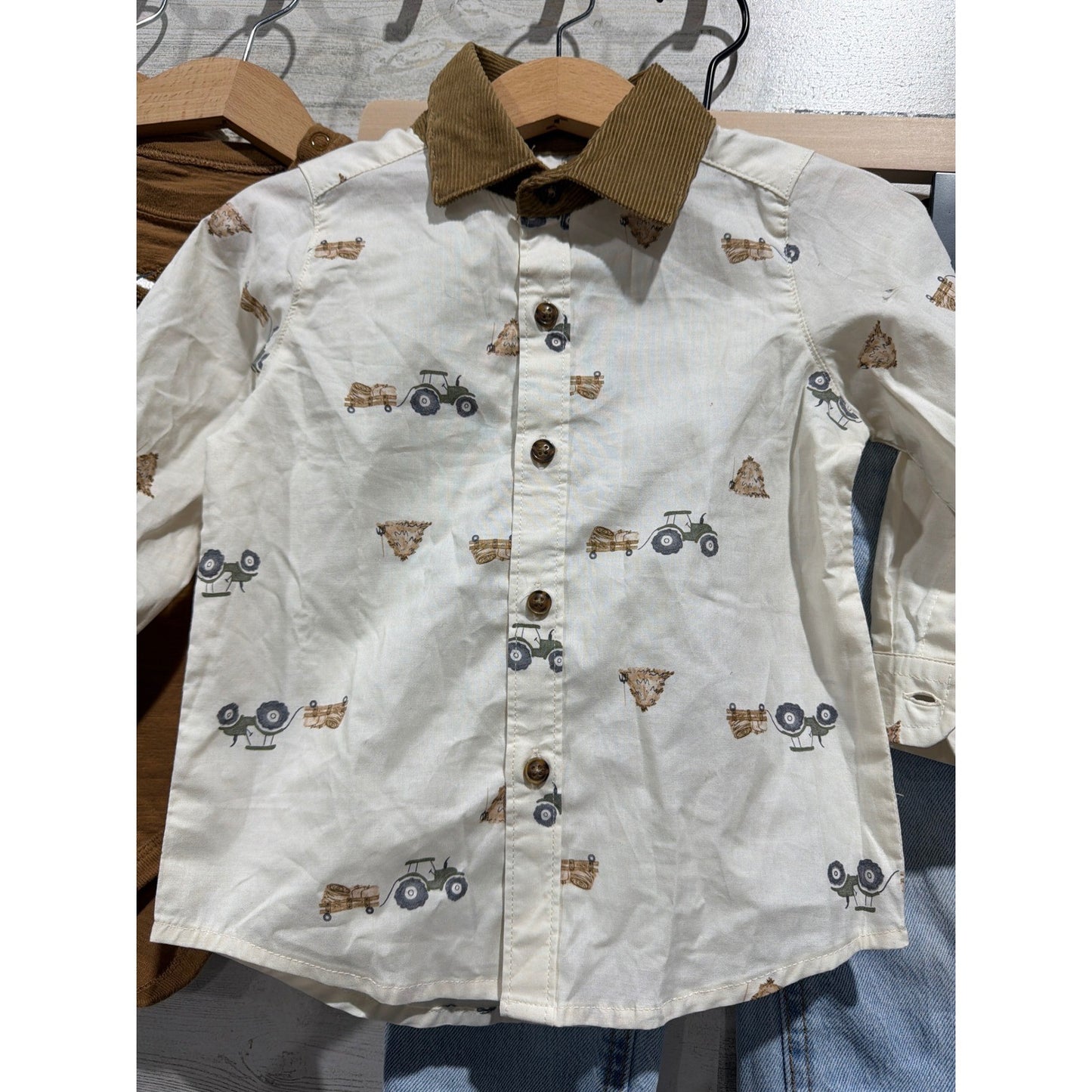 Cat & Jack Carter's Outfit Bundle Boys 18M Fall Neutral Hay Tractor Football Lot1