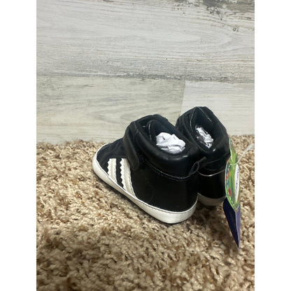 High Top Sneakers Baby Boy 6-12M Black White Striped Crib Shoes NWT2