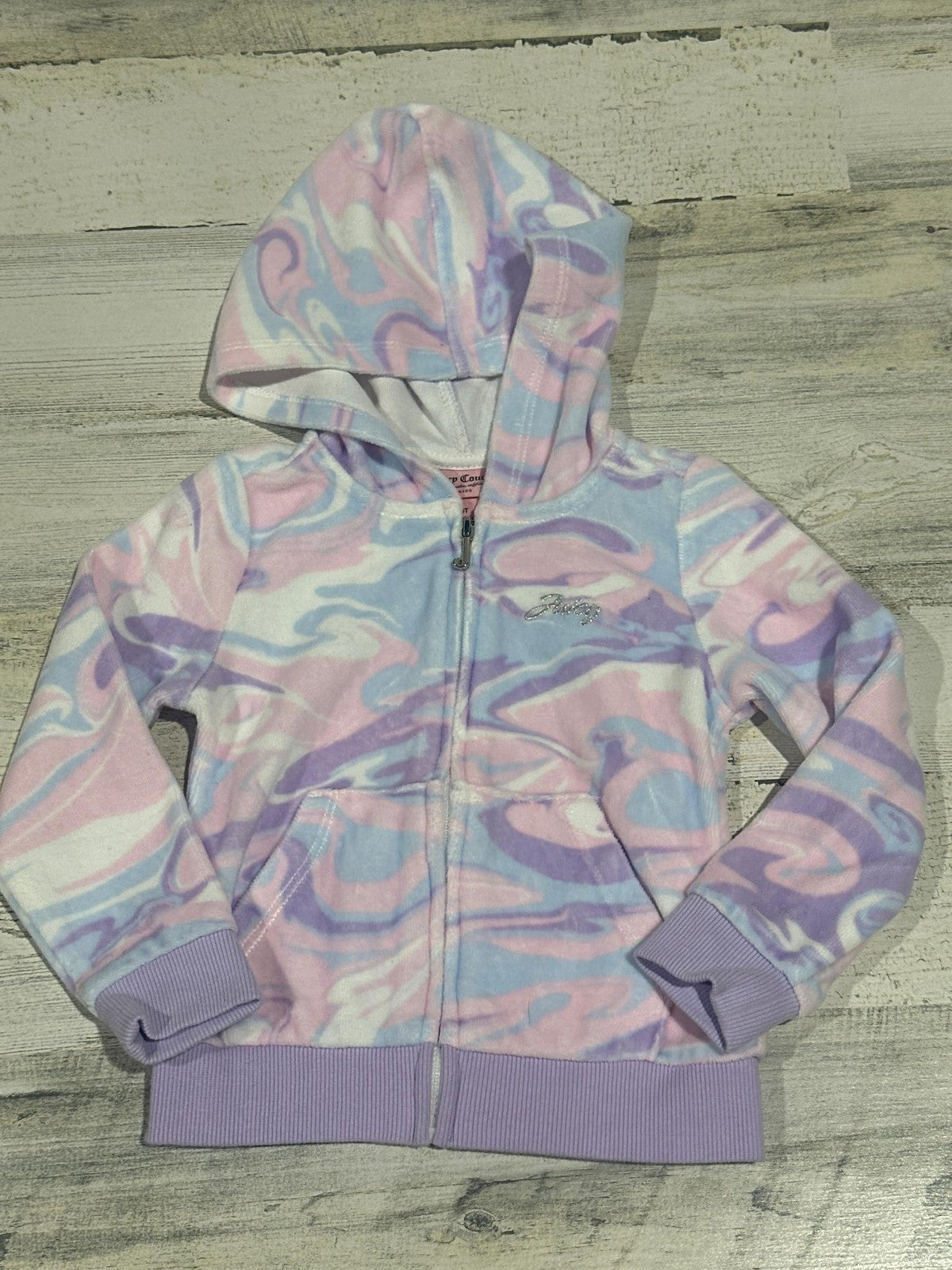 Juicy Couture Hoodie Girls 3T Pastel Marble Swirl Velour Zip Up EUC0