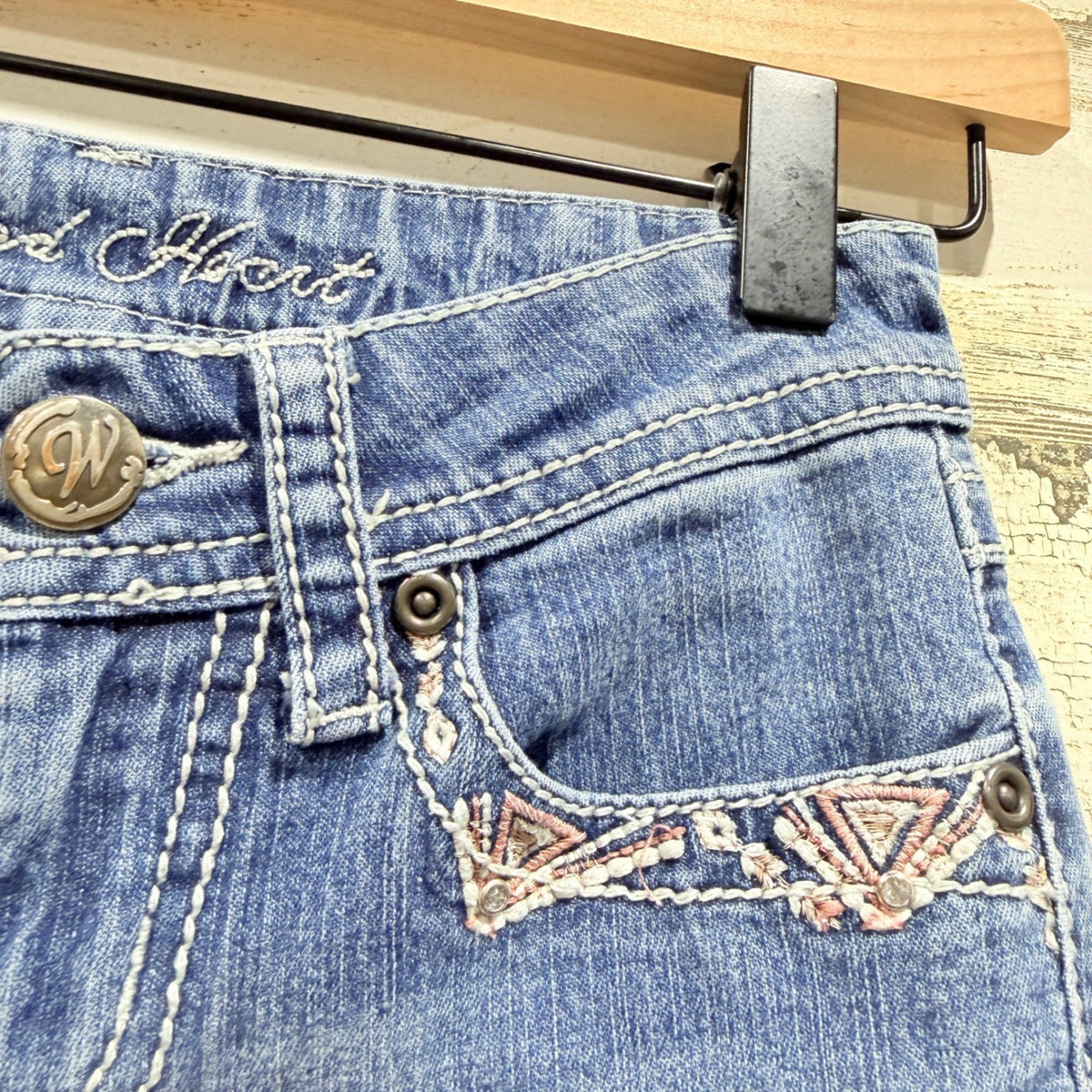 Wired Heart Bootcut Jeans Girls 7 Blue Cotton Spandex Western Flawed*4