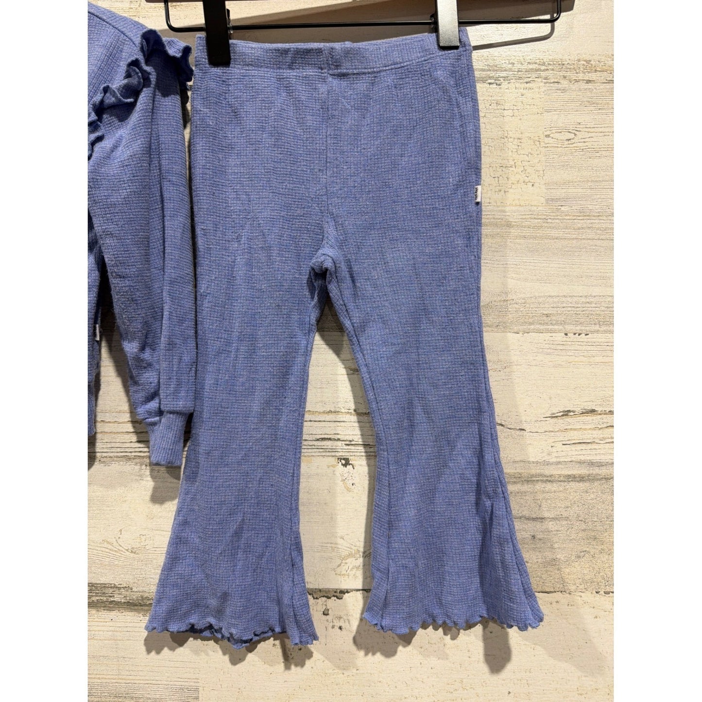 Little Sleepies Set Girls 2T Blue Waffle Knit Ruffle Flare EUC2