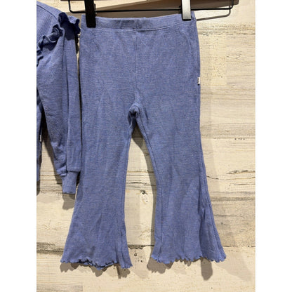 Little Sleepies Set Girls 2T Blue Waffle Knit Ruffle Flare EUC2