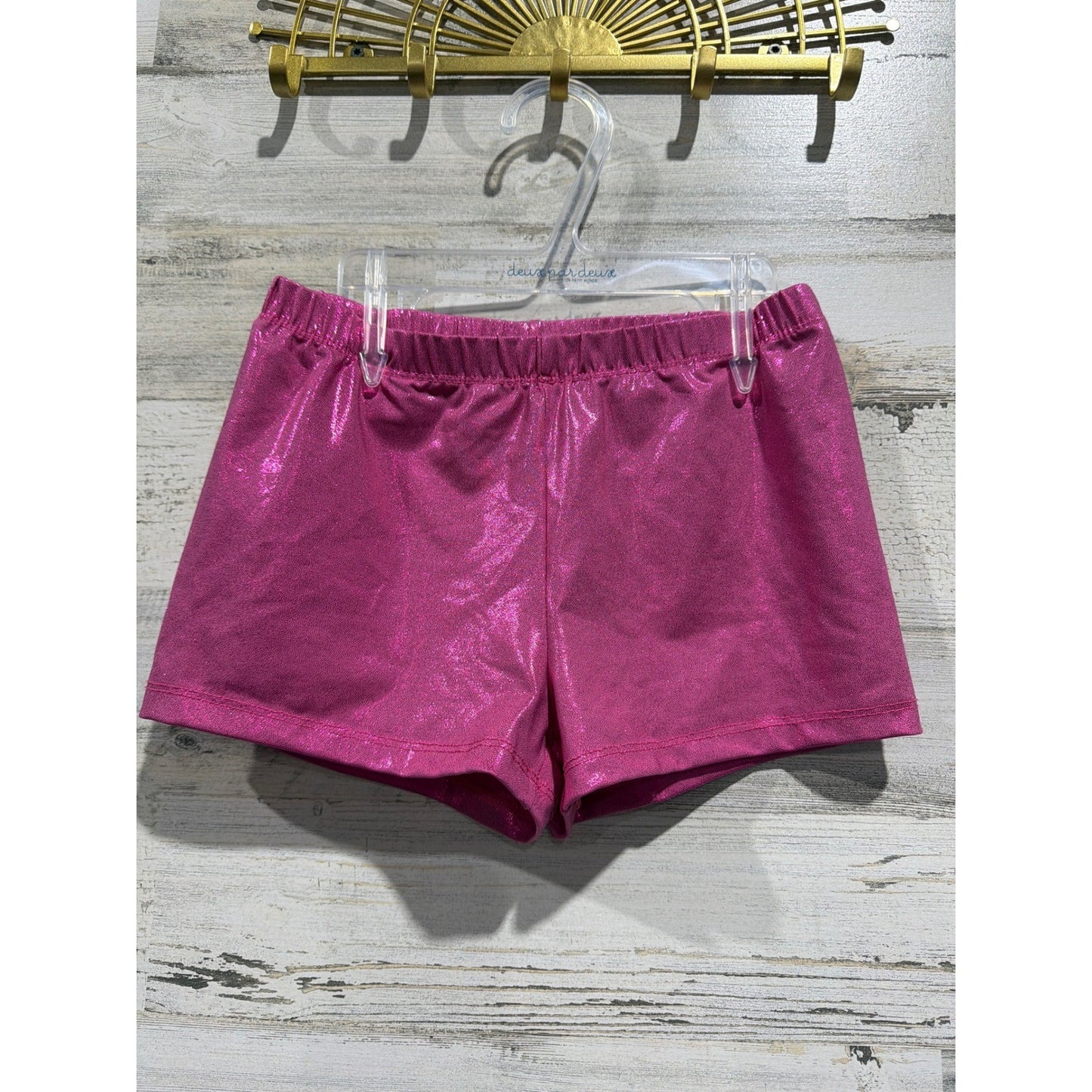 Dance Shorts Fit Like 12/14 (Marked 150) Pink Metallic Shiny Spandex Barbiecore0