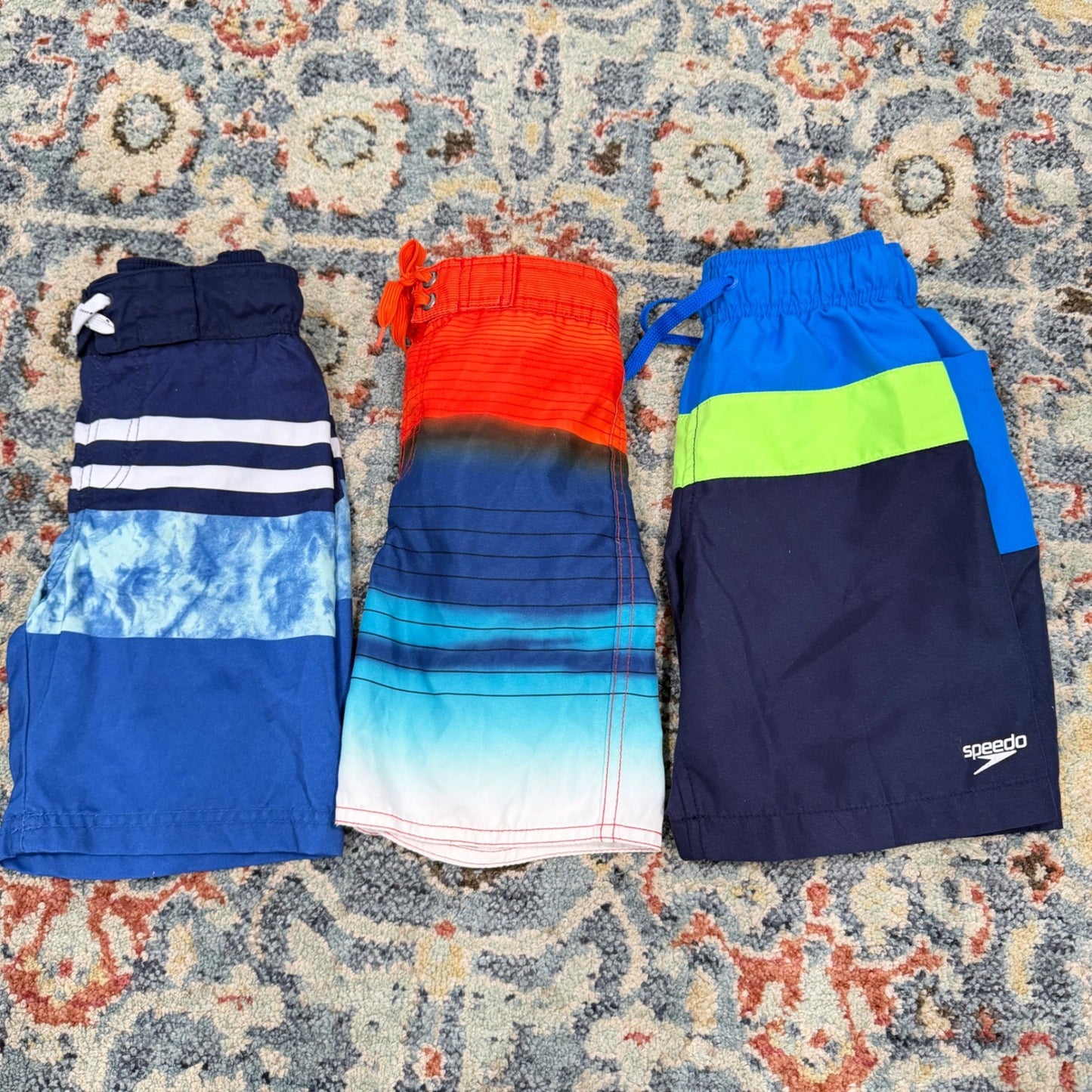 Speedo Cat & Jack Boys XS 4/5 Blue Orange Striped Swim Trunks Bundle0
