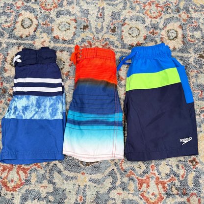 Speedo Cat & Jack Boys XS 4/5 Blue Orange Striped Swim Trunks Bundle0