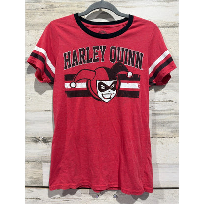 DC Comics Harley Quinn T-Shirt Girls XL Red Ringer Varsity Stripe Graphic EUC0