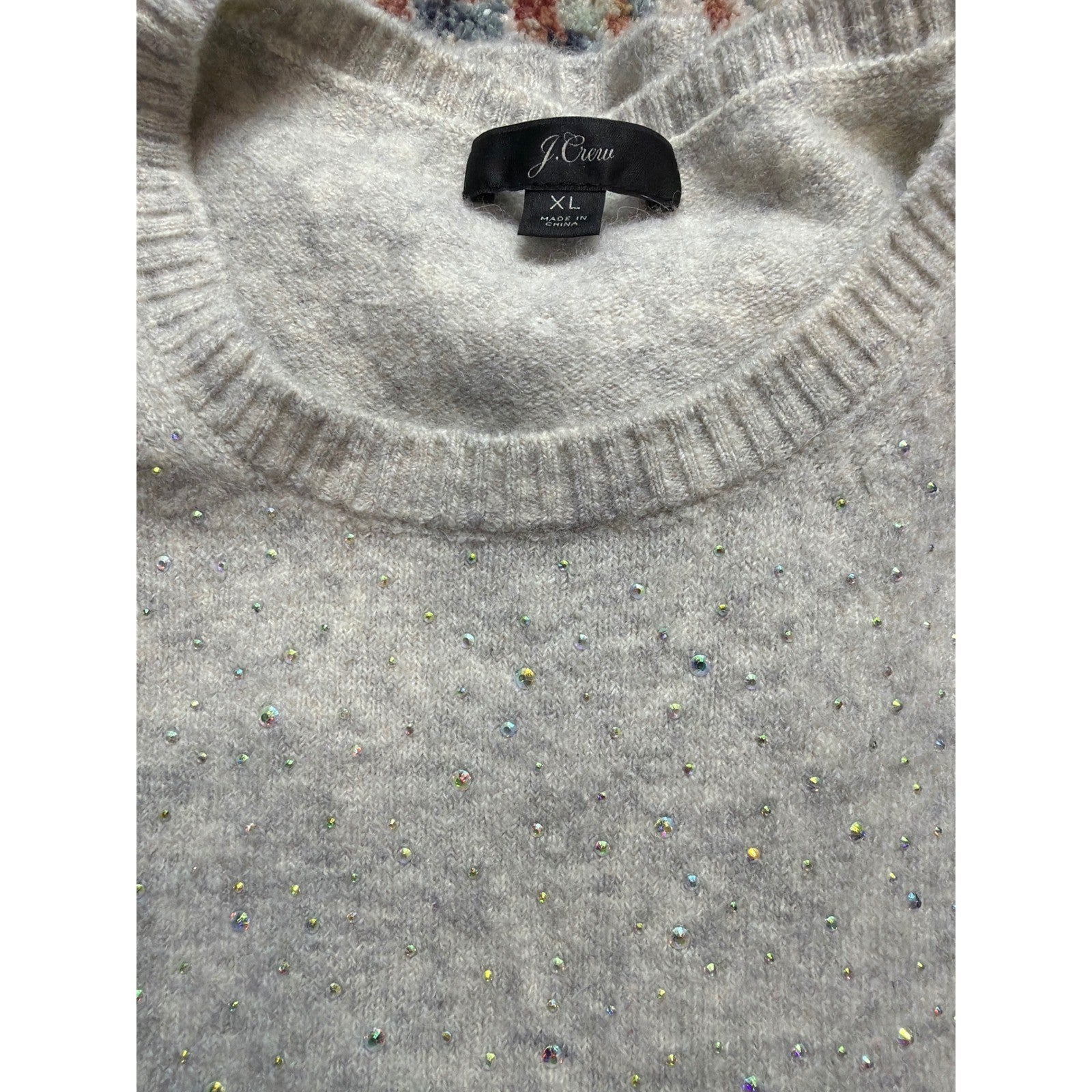 J.Crew Short Sleeve Sweater Women XL Gray Rhinestone Merino Wool Blend EUC8