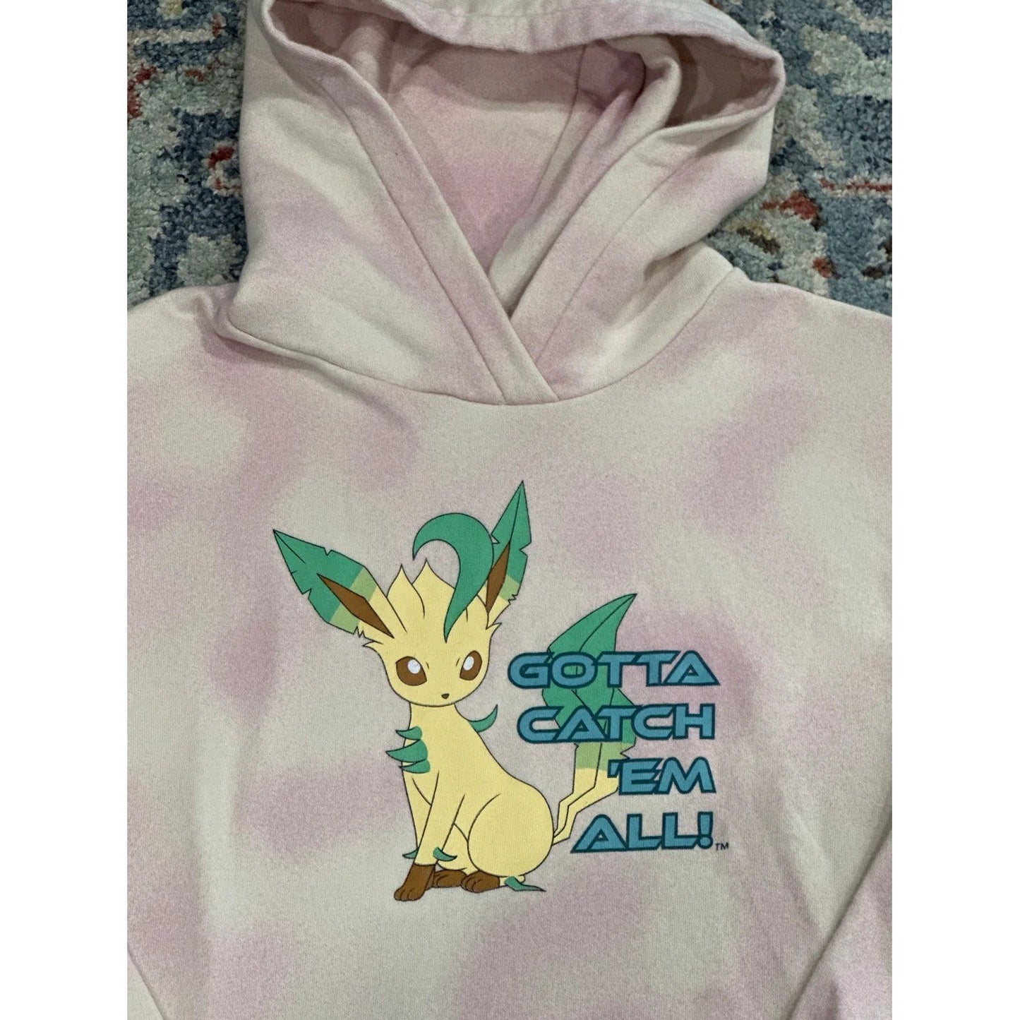 Pokemon Hoodie Girls Medium Pink Tie Dye Leafeon Graphic EUC1