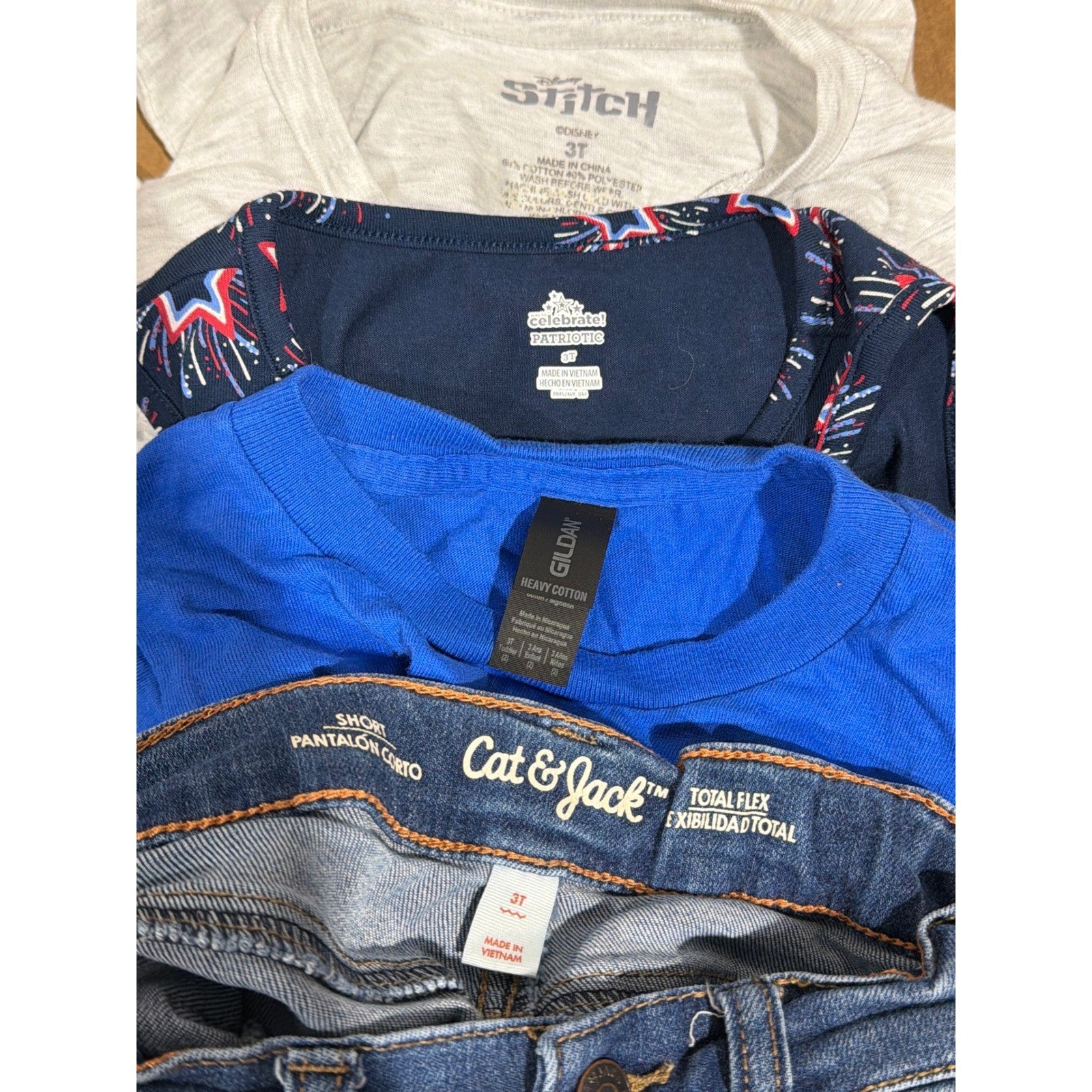 Disney Gildan Cat & Jack 4pc Bundle Girls 3T Blue Red Patriotic Stitch EUC5